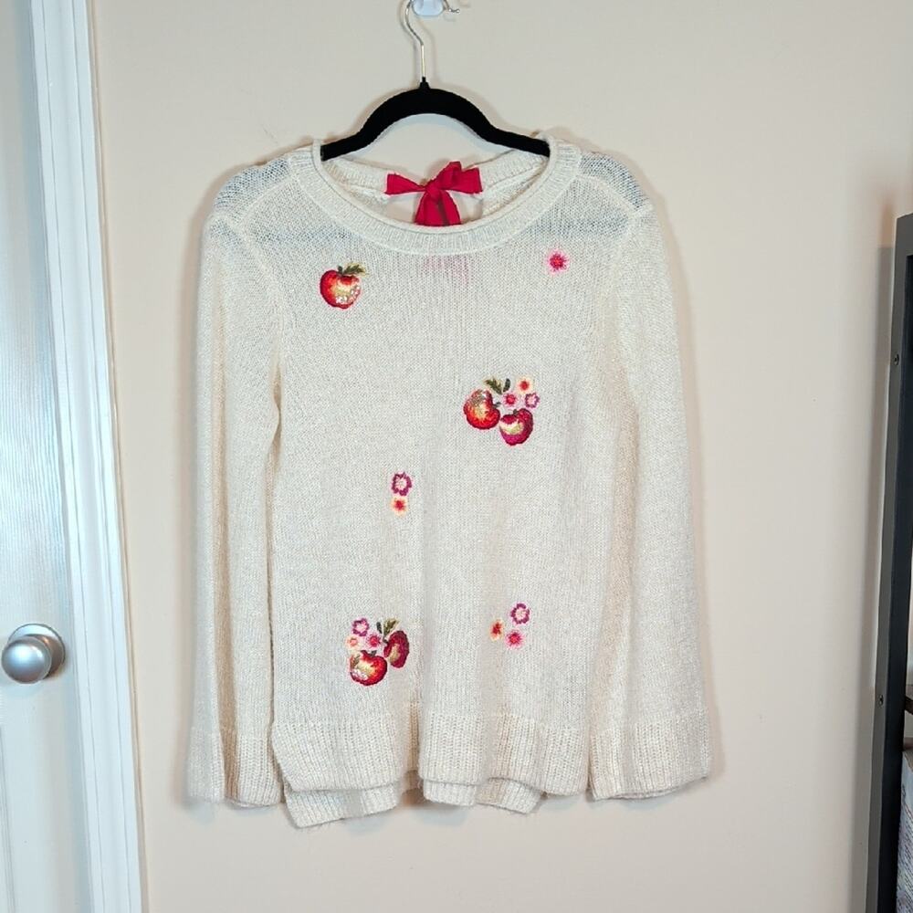 LC Lauren Conrad Disney Ivory Snow White Embroidered Apples Sweater